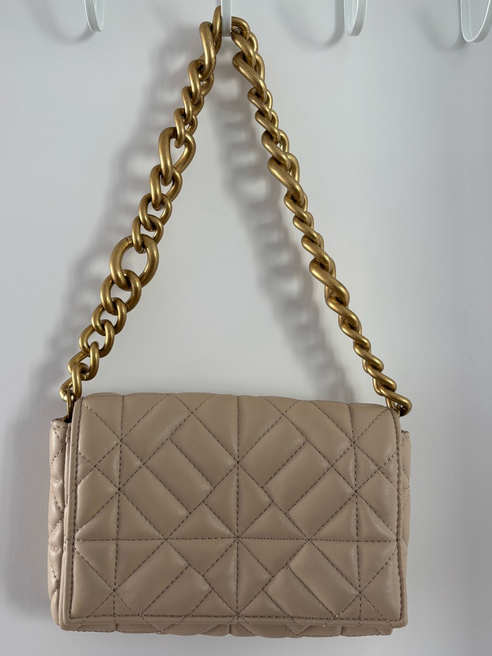 ZARA - Quilted Chain Shoulder Bag - Cream and Gold